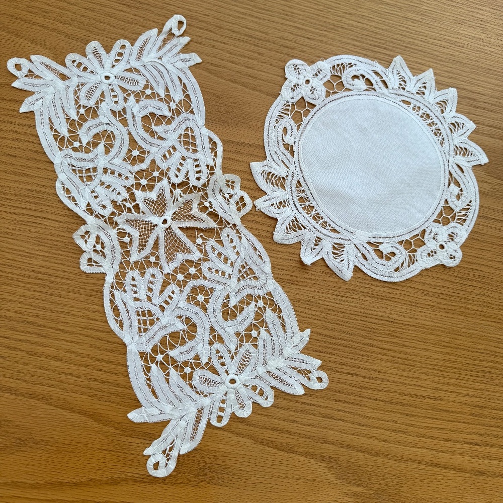 2 vintage Battenberg lace doilies